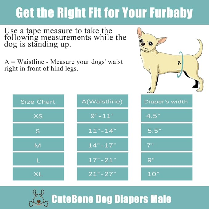 CuteBone Dog Diapers Male 4 Pack Puppy Wraps Reusable Doggie Belly Bands for Male Dogs Small Medium Large