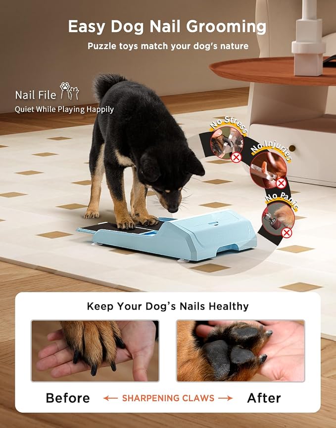 Dog Nail File Toy with 2 Dog Treat Puzzle, Interactive Dog Enrichment Toys for IQ Training, Dog Scratch Pad for Nails, Slow Feeder and 2 Level in 1 Dog Puzzle,Sandpaper Replaceable