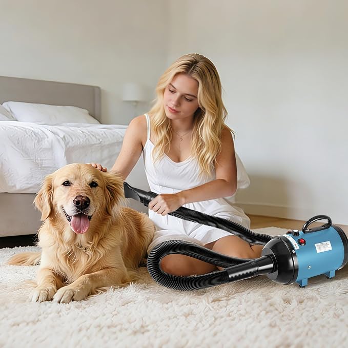 NESTROAD Dog Dryer for Pet Grooming,High Velocity 4.3HP/3200W Dog Blower Force Dryer with Stepless Adjustable Speed,Professional Pet Hair Drying with 4 Different Nozzles for Dogs Pets,Blue