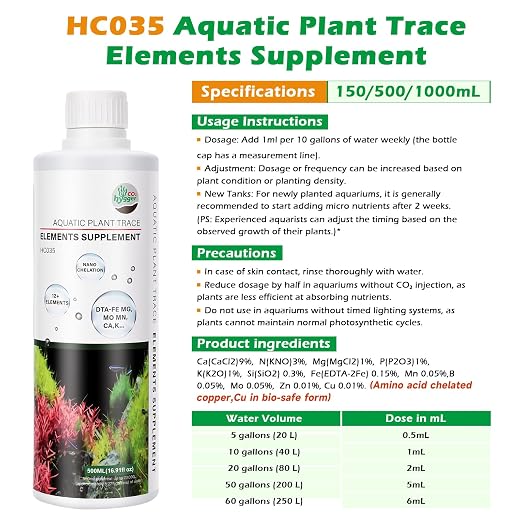 HC035 All-in-One Liquid Aquarium Plant Fertilizer - with Essential Micro & Macro Nutrients for Freshwater Planted Tanks, 150ml/500ml/1000ml (500mL)