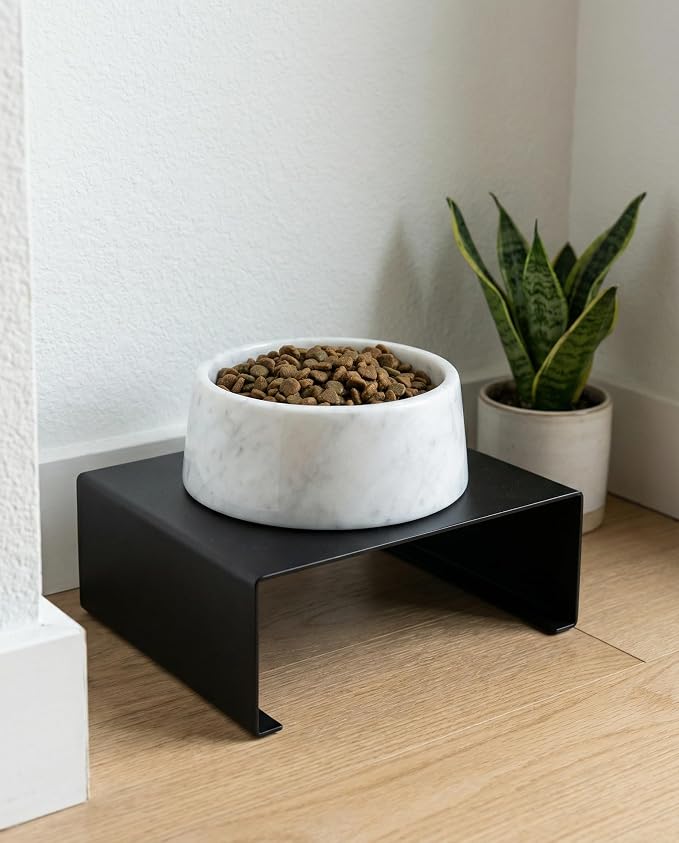 OOBOOB Natural Marble Dog Bowls, Non-Slip Heavy Weight Dog Food Bowl & Dog Water Bowl with Minimalist Design, Premium Marble Texture Pet Bowl for Small to Medium Dogs & Cats