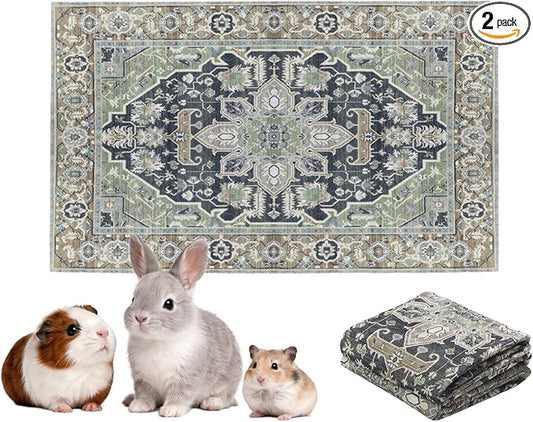 Lovewag Pets Reusable 2-Pack Small Animal Pet Bedding Mats - 16" x 24" Hamster Bedding - Machine Washable Guinea Pig Cage Liners - Waterproof Pee Pad for Guinea Pigs,Rabbits & Ferrets (Sage Forest)