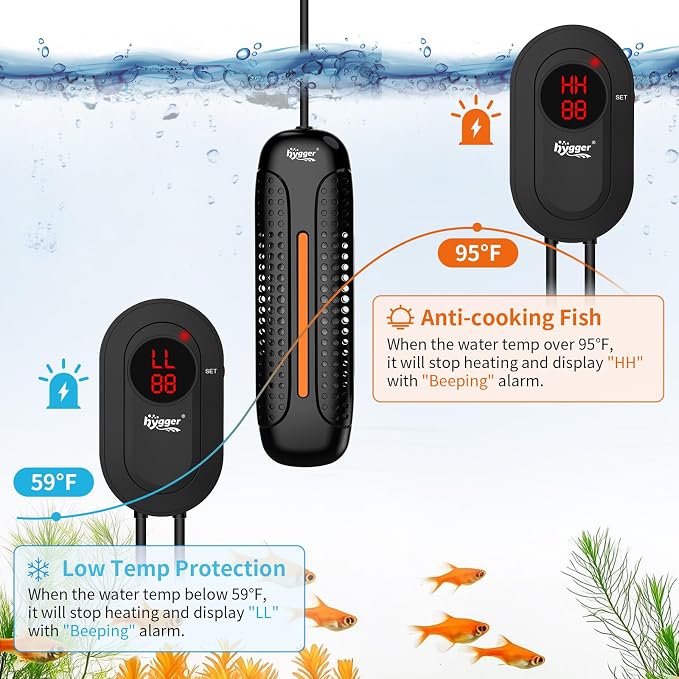hygger Aquarium Heater 1000W Fish Tank Heater with LED Controller, Multiple Safety Protections, Anti-Cooking Fish Alarm, Auto Stop Heating Protection, for 105-238 Gallon Freshwater Saltwater Tank