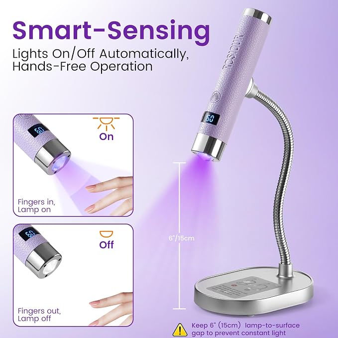 Mini UV Lamp for Gel Nails- Rechargeable Handheld Nail U V Led Curing Light with Stand- Flash Cure Fast Dry UV Lamp with Auto Sensor for Home Manicure and Salon (Purple)