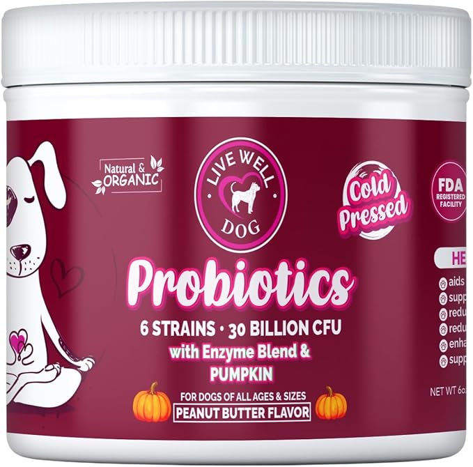 Probiotic Chews for Dogs 6-Strain Blend, Peanut Butter Flavor, Plant-Based Digestive Support, Soft Chews
