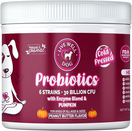 Probiotic Chews for Dogs 6-Strain Blend, Peanut Butter Flavor, Plant-Based Digestive Support, Soft Chews