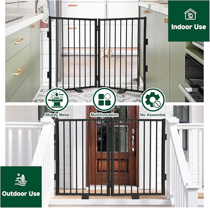 Snagle Paw Metal Freestanding Dog Gate,40” W x 36” H Dog Fence with Support Feet for Doorways, Stairs and Hallways, Portable Pet Gate for Indoor Use (2 Panel, Black)