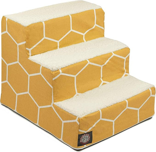 Majestic Pet 3 Step Portable Dog Stairs for Small Dogs to get on Bed Supports 250 lbs or Less – Dog Steps for High Bed with Machine Washable Cover –Pet Stairs for Cats Hexo Shapes Yellow