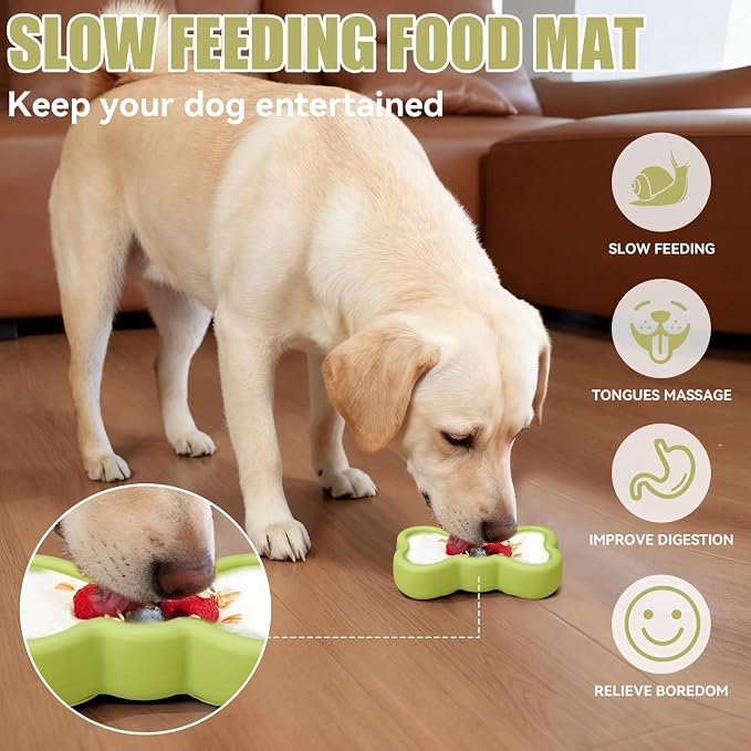 Lick Mat for Dogs, Animire Anti-Spilled Bow Tie Lick Bowls for Anxiety Relief, Silicone Slow Feeder Licking Pad with Suction Cups, Freezeable Dog Enrichment Toy for Boredom and Distraction(Green,L)