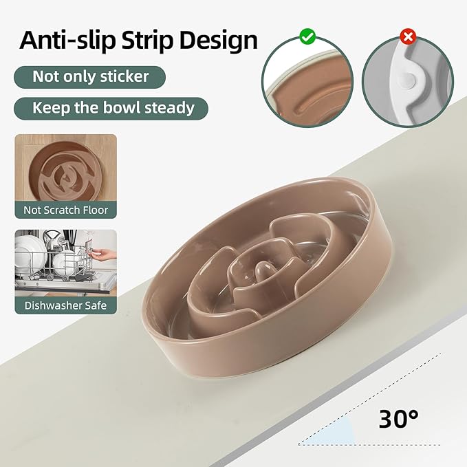 Havniva 9.5” Raised Slow Feeder Dog Bowls Set, 3.2 Cups Ceramic Slow Feeder Dog Bowl and 8.2” Dog Water Bowl with Elevated Wooden Stand Puzzle Dog Food Bowl for Large Dogs Anti-Gulping & Anti-Choking