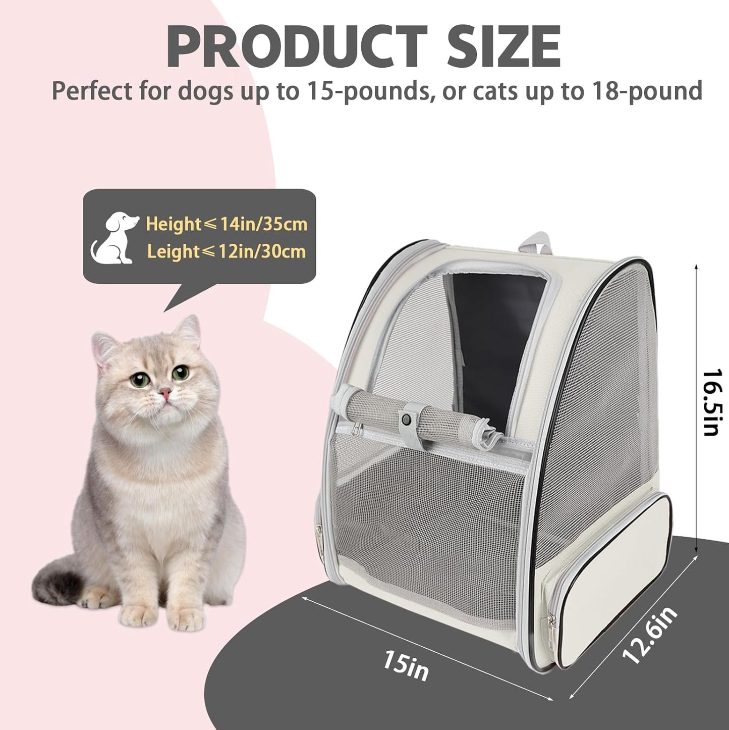 Cat Backpack Carrier,Pet Carrier Airline Approved for Small Dog Cat Puppy Kitten Bunny,Ventilated Mesh Design Animal Backpack for Hiking Camping Travel Bag (Creamy White)