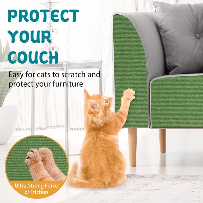 Climbing Cat Scratcher Mat Trimmable Cat Scratching Post Carpet 39.3’’x15.8’’ Self Adhesive Carpet Mat Pad Replacement for Cat Tree Shelves Post Couch Wall Furniture Steps DIY Protector (Green)