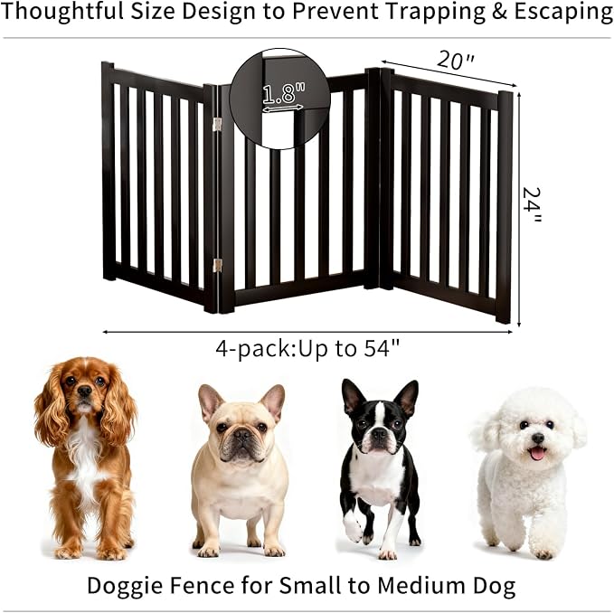 3-Panel Solid Wood Dog Gate - Freestanding Folding Pet Gate for Doorways, Stairs, Indoor, 24" Height, No Installation Needed, Black