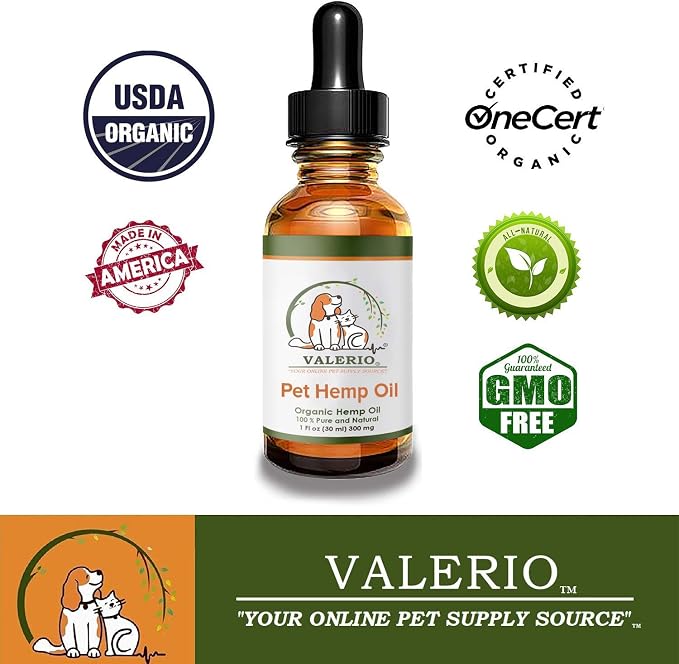 Valerio Pets Hemp Oil for Dogs and Cats - 1 Oz - Hemp Oil Drops with Omega Fatty Acids - Hip and Joint Support and Skin Health