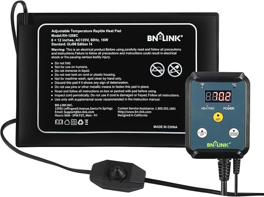 BN-LINK Reptile Heating Pad 8" X 12" with Adjust Knob and Thermostat Controller