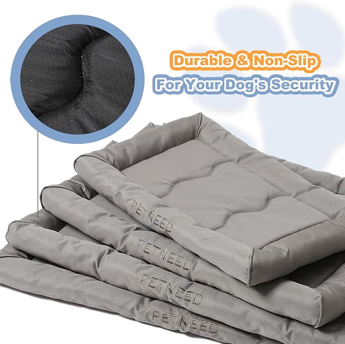 Orthopedic Dog Bed Water-Resistant 900D Oxford - Indoor Outdoor Summer Dog Beds for Large Dogs up to 80lbs, Supportive Foam Washable Crate Bed with Plush Pillow (Grey)