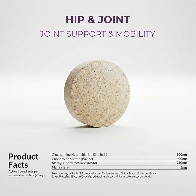 Hip & Joint for Dogs 120 Tablets - Glucosamine, MSM & Chondroitin | Glucosamine, Chondroitin & MSM formula. Supports hip & joint health, eases inflammation & acts as antioxidant.