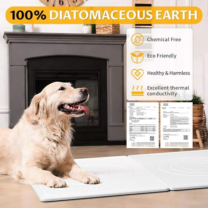 Stone Dog & Cat Food Mat, Bite-Proof Non-Slip Large Diatomaceous Pet Feeding Mat for Puppy Cat, Summer Cooling Quick Drying Dog Cat Water Bowls Mat for Protect Floor (White 24" x 16")