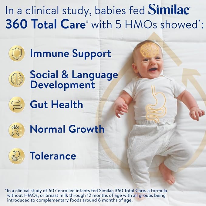 Similac 360 Total Care Infant Formula, Has 5 HMO Prebiotics, Our Closest Prebiotic Blend to Breast Milk, Non-GMO, Baby Formula, Ready to Feed, 8-fl-oz Bottle, Pack of 24