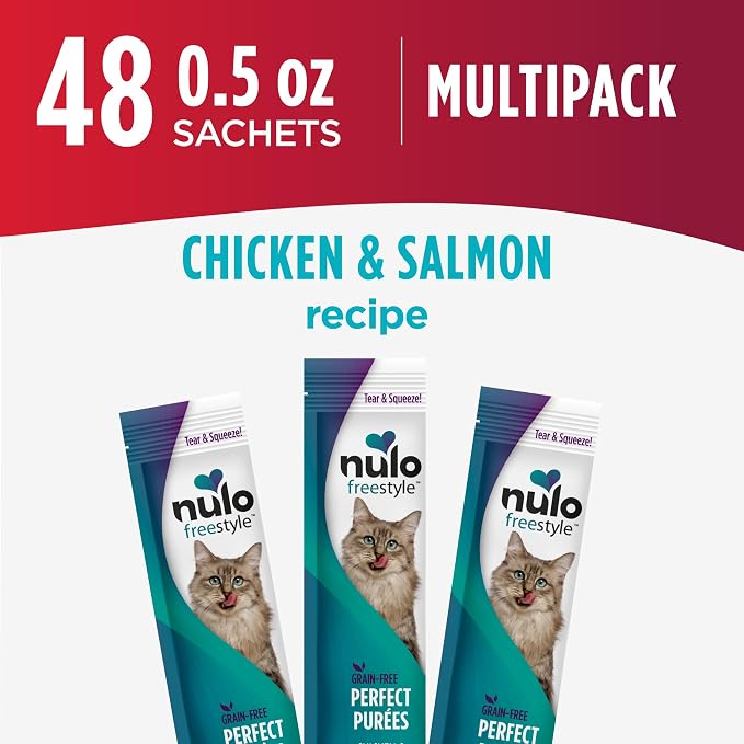 Nulo Freestyle Grain-Free Perfect Purees Premium Wet Cat Treats, Squeezable Meal Topper, High Moisture Content to Support Hydration, 0.5 Ounces in Each Lickable Pouch