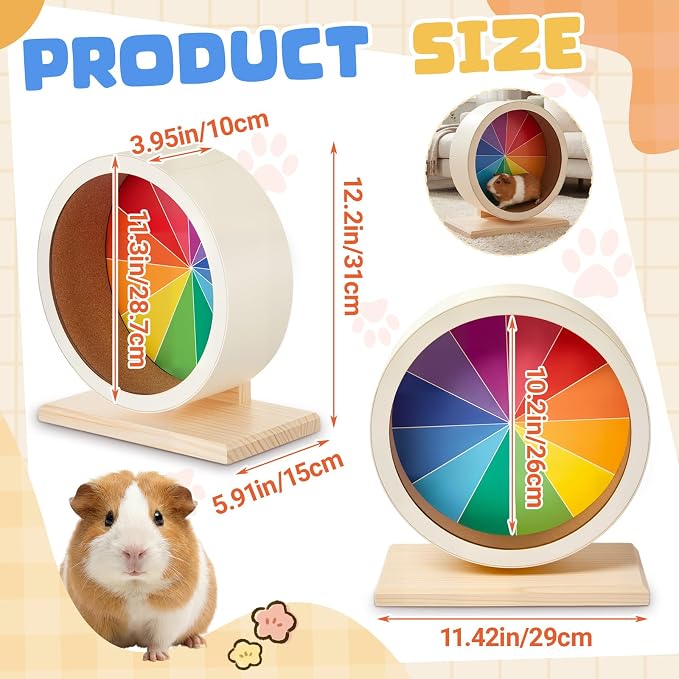 Geelin 12 Inch Hamster Wooden Silent Wheel, Rainbow Printed Small Animal Exercise Wheel, Quiet Spinner Hamster Running Wheels Toys for Hamsters, Gerbils, Mice and Other Small Pets