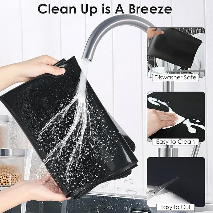 Extra Large Silicone Mat, 31.5x16.93 Large Silicone Placemats for Kids, Heat Resistant Mat for Kitchen Counter, Non Stick Silicone Table Mat for Dough and Pastry, Silicone Craft Mat for Kids, Black