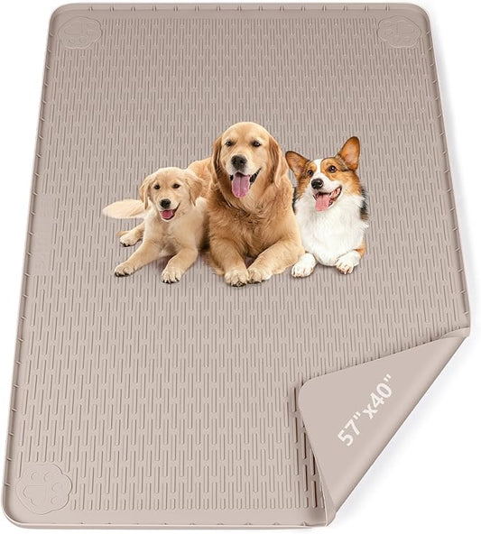 Pee Pads for Dogs, 57" x 40" Extra Large Reusable Silicone Mat, Washable Puppy Training Pads for Potty Training, Non-Slip, Leak-Proof, Indoor Floor Protection (Khaki)