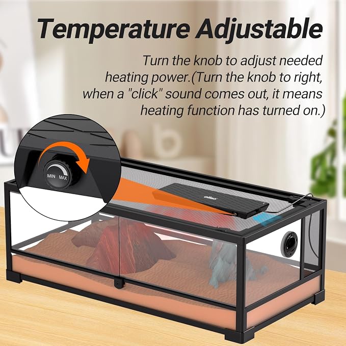 Reptile Heat Panel Adjustable Temperature 60W Reptile Heater for Terrariums, Energy Efficient & Non-Light Reptiles Heating Plate for Snakes,Crested Gecko,Leopard,Turtles