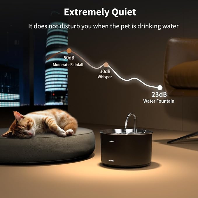 Vividorama Cat Water Fountain Stainless Steel Lid, Corded 3L/101oz Pet Water Fountain, Dog Waterer with Quiet Pump and 4-Layer Filtration for Cats and Dogs