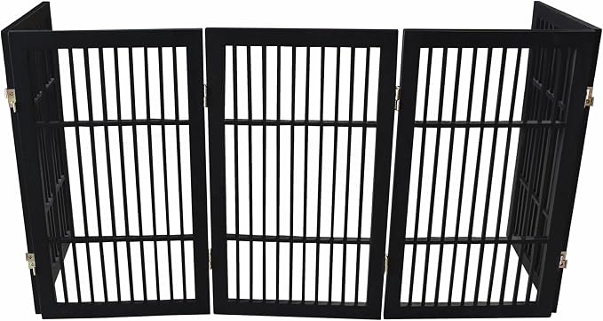 Urnporium Pet Dog Gate Freestanding, Strong Durable Folding Wooden Fence, Portable Acacia Hardwood Safety Barrier for Indoor & Outdoor Use (Black Pet Gate, 5 Panel 30" Tall)