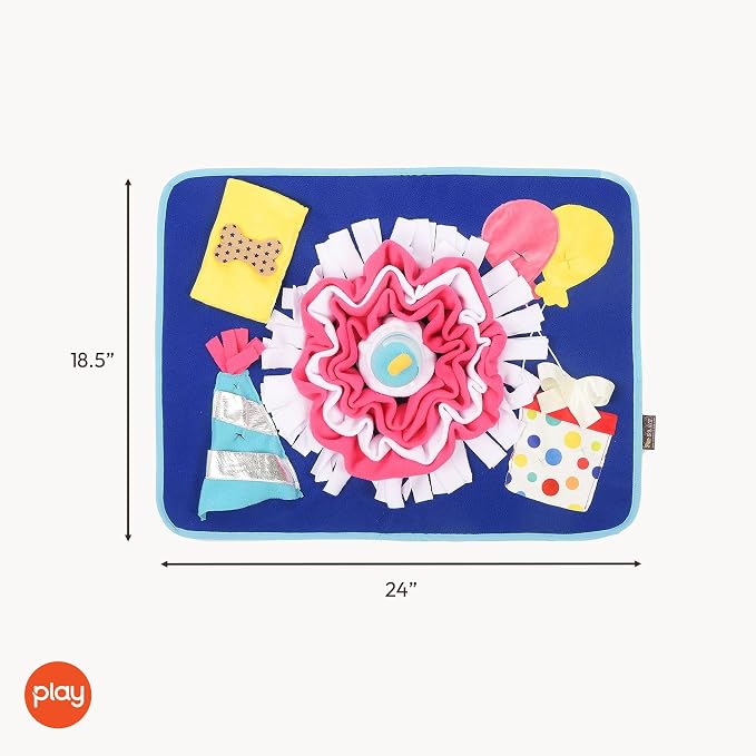 P.L.A.Y. Cute Snuffle Mat for Dogs - Birthday Themed Interactive Food & Treat Mat for Puppies Dogs - Enrichment Toy, Great for Slow Feeding, Nosework & Foraging Skills - Machine Washable