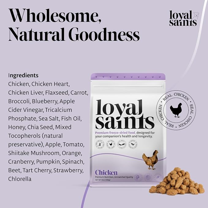 Human Grade Freeze Dried Raw Dog Food, Cage-Free Chicken, Made in USA with USDA Organic Produce, High Protein, Grain Free, Complete Meal or Topper for All Breeds, 5 oz