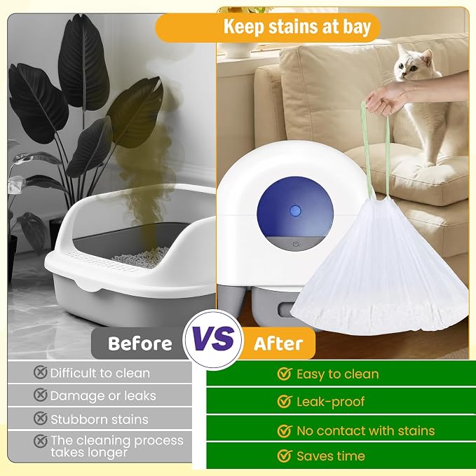 160 Count Drawstring Cat Litter Box Liners, Durable Cat Litter Bags Compatible with Cumrige & Fsitego & Fumoi & ZeaCotio Self-Cleaning Litter Box, 26"x11.8"