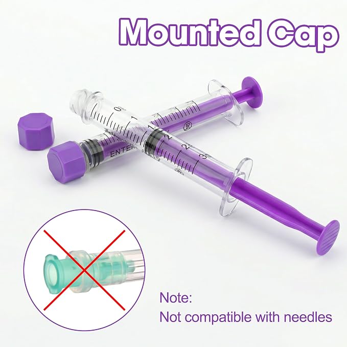 3ml Syringes with Cap without Needle - 3cc Plastic Syringe for Liquid, Feeding, Blister-Packed, Pack of 50