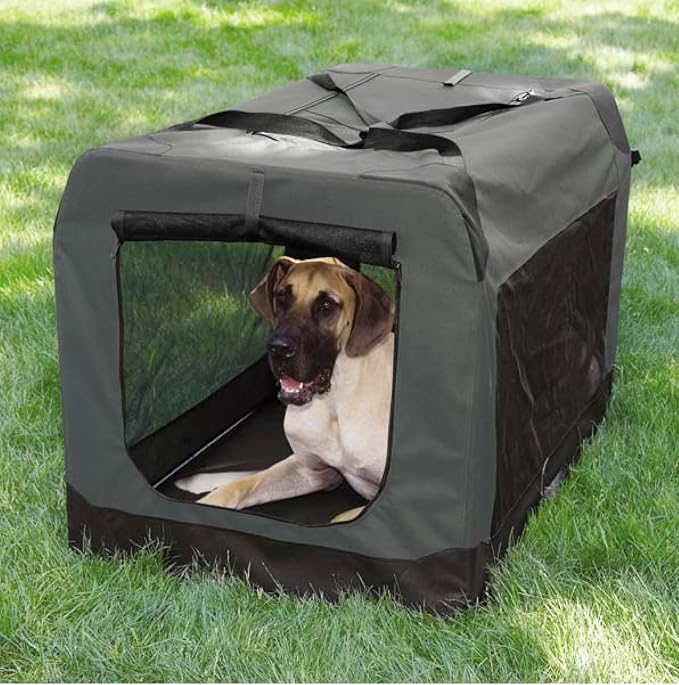 Dog Crate Soft Side Collapsible Charcoal Grey Sturdy Light Weight Portable Travel (Medium 32" x 23" x 23")