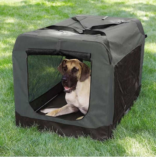 Dog Crate Soft Side Collapsible Charcoal Grey Sturdy Light Weight Portable Travel (XLarge 48" x 31" x 31")