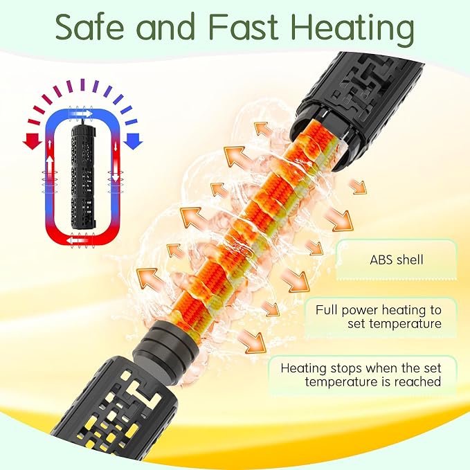 AQQA Fish Tank Heater,Aquarium Heater 50W 150W 250W 400W 500W 800W for 3-220 Gal,Set Temperature 59℉-93℉ Temperature Accuracy,Out of Water or High Temperature Automatic Power Off (25W)
