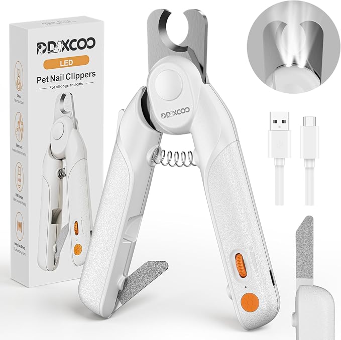 Dog Nail Clippers & Cat Nail Clipper, Pet Nail Trimmer with 2 LED Lights,Safety Side Lock, Nail File and Anti-Slip Handles, Dog Nail Grinder Quiet for Large Medium and Small Dogs & Cats