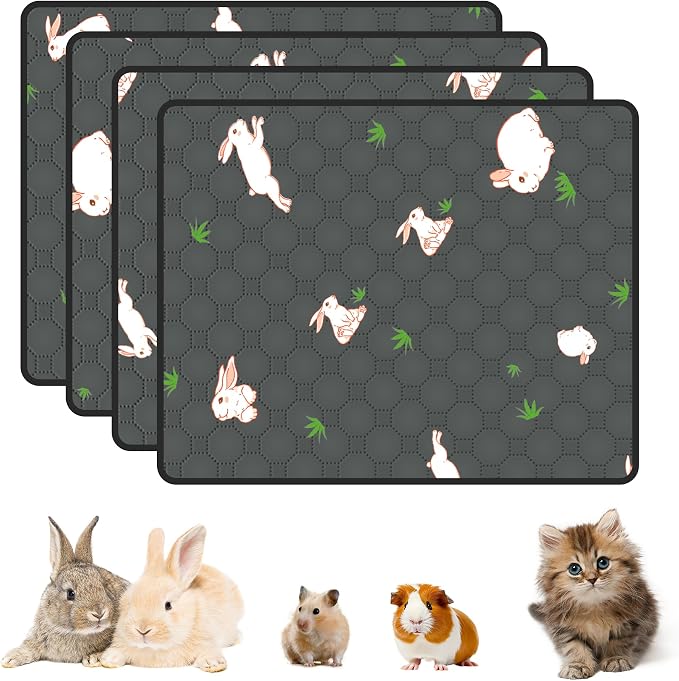 4-Pack Guinea Pig Cage Liner, 18in x 24in Fast Absorption Washable Bedding Pee Pads for Dogs Puppy Rabbit Small Animal Cage Mat, Leakproof & Non-Slip