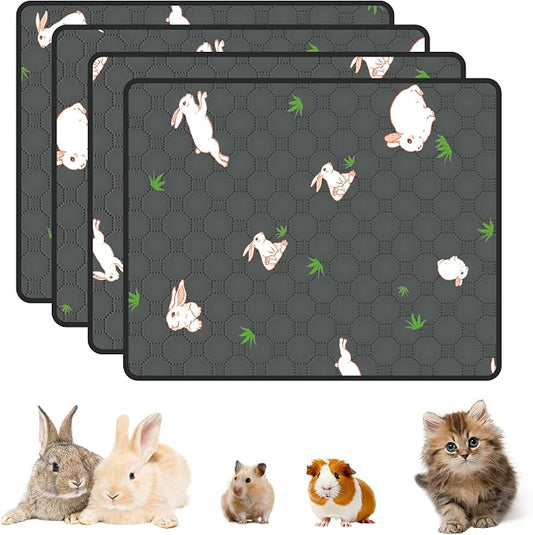 4-Pack Guinea Pig Cage Liner, 18in x 24in Fast Absorption Washable Bedding Pee Pads for Dogs Puppy Rabbit Small Animal Cage Mat, Leakproof & Non-Slip