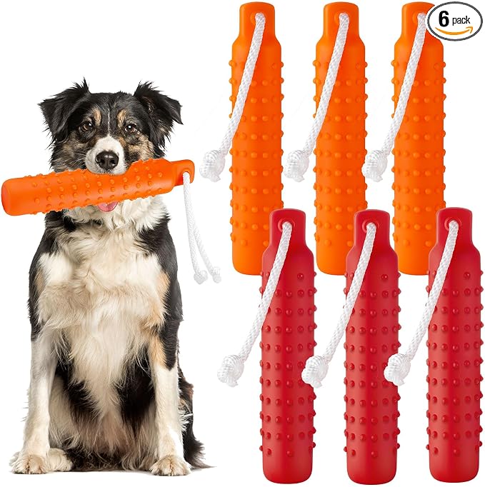 Blueweenly 6 Pcs Dog Bumper Toy for Water Retrieving Plastic Puppy Training Dummy Dog Float Toy Lightweight for Float on The Water Pool Outdoor Training Hunting Fetching (Red,Orange)
