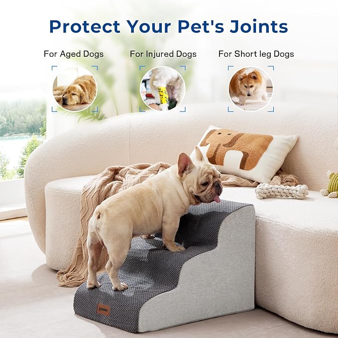 ZOMISIA Dog Stairs Ramp for Bed 19.7" H - Pet Stairs Steps for Small to Medium Dogs to Get on Bed and Couch, 35D Foam with Non-Slip Bottom Brown, 4 Steps