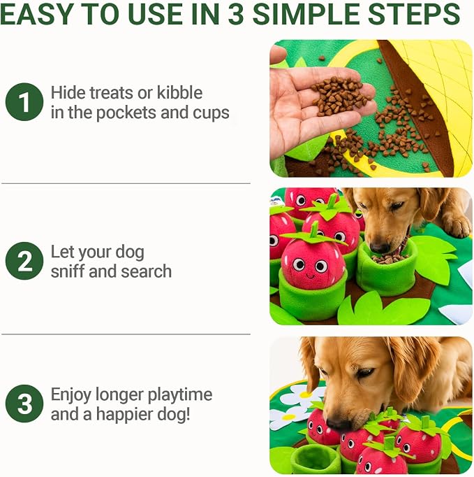 Snuffle Mat for Dogs 28.3" x 28.3" - Large Dog Slow Feeder Enrichment Foraging - Sniff Mat for Puppies and Pets - Interactive Nosework Washable