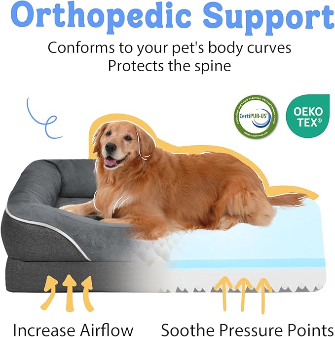 Chez Paw Jumbo Waterproof Dog Bed for Giant Dogs, Extra Thick Egg-Crate Foam Orthopedic Dog Sofa with Sides & Removable Washable Cover, Non-Slip Bottom,Grey 53"x42"x8.5"