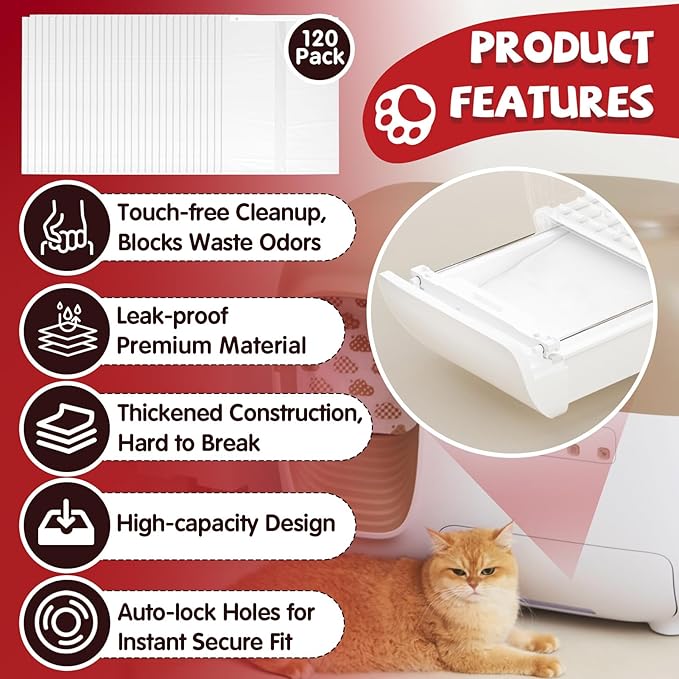 120 Pcs Cat Litter Bags for Pet Snowy Snow+ Cat Litter Box, Self-Sealing Drawer Liner Bags for Pet Snowy, Thickened & Wear-Resistant