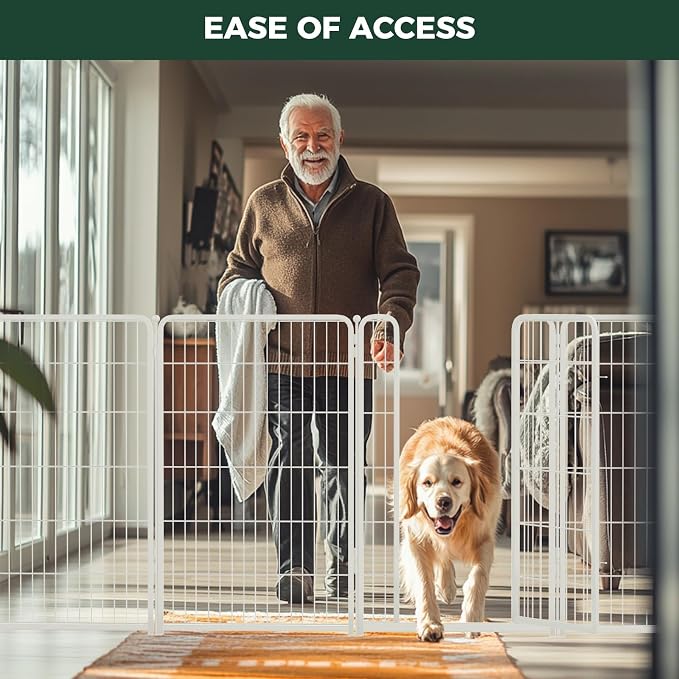 FXW Dog Gate Extra Wide Designed for Indoor Use, Adjustable Width Up to 55-inch Wide (45" H 2 Wire Panels for Large Dogs), White