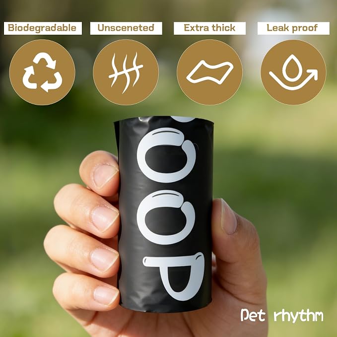 100% plant-based Dog Poop Bags Rolls, ASTM D6400 & EN 13432 Compliant, 240 Poop Bags including dispenser, 13 in × 9 in black poop bags for dogs, Super thick 100% leak proof