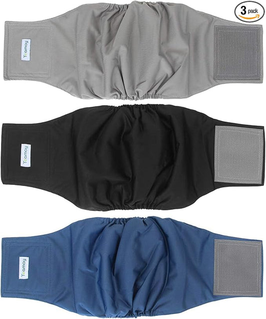 Teamoy 3 Pack Male Dog Diaper Wrap with Gray Lining, Washable Puppy Belly Bands, Super-Absorbent and Comfortable(M,13"-16" Waist)