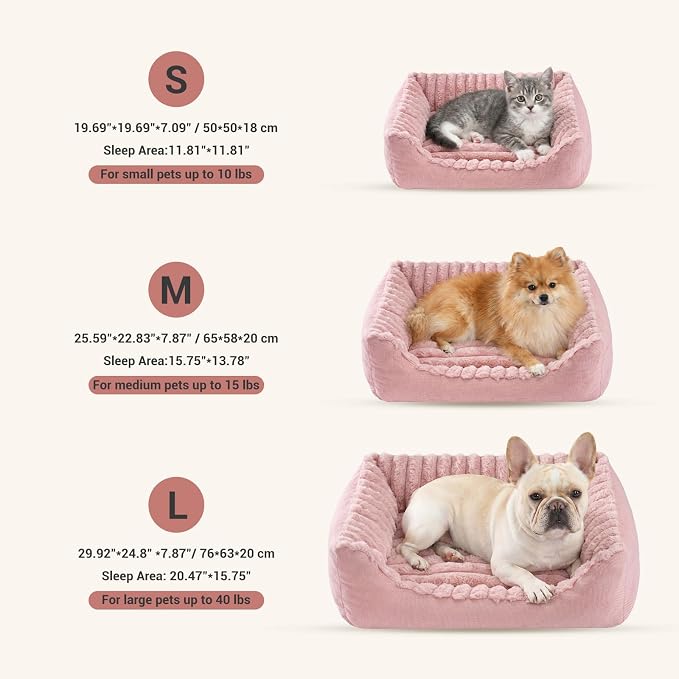 Avont Supportive Dog Bed for Small Medium Dogs, Plush Foam Fill, Pink | Removable Machine Washable Cover, Low 5.12" Entry for Pups & Seniors, 7:3 Foam-PP, Non-slip Bottom, Hidden Chew-proof Zippers