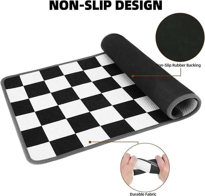 PUPTECK Dog Food Mat, Absorbent Pet Cat Feeding Mat for Food and Water Bowls, Anti-Slip Dog Placemat for Floors Waterproof, Pet Supplies Accessories, Black & White Checkered S